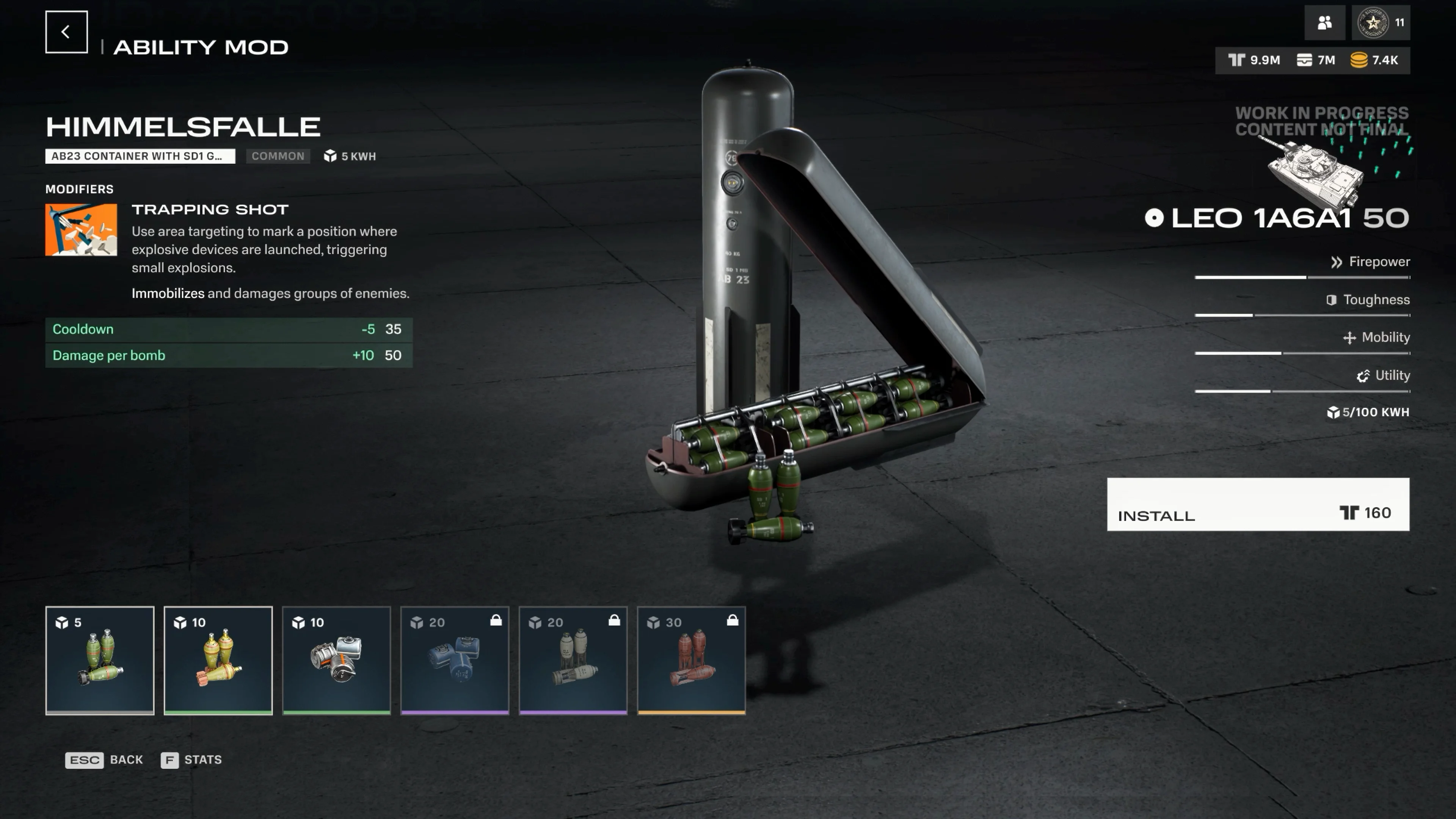 Module slots and stats screen